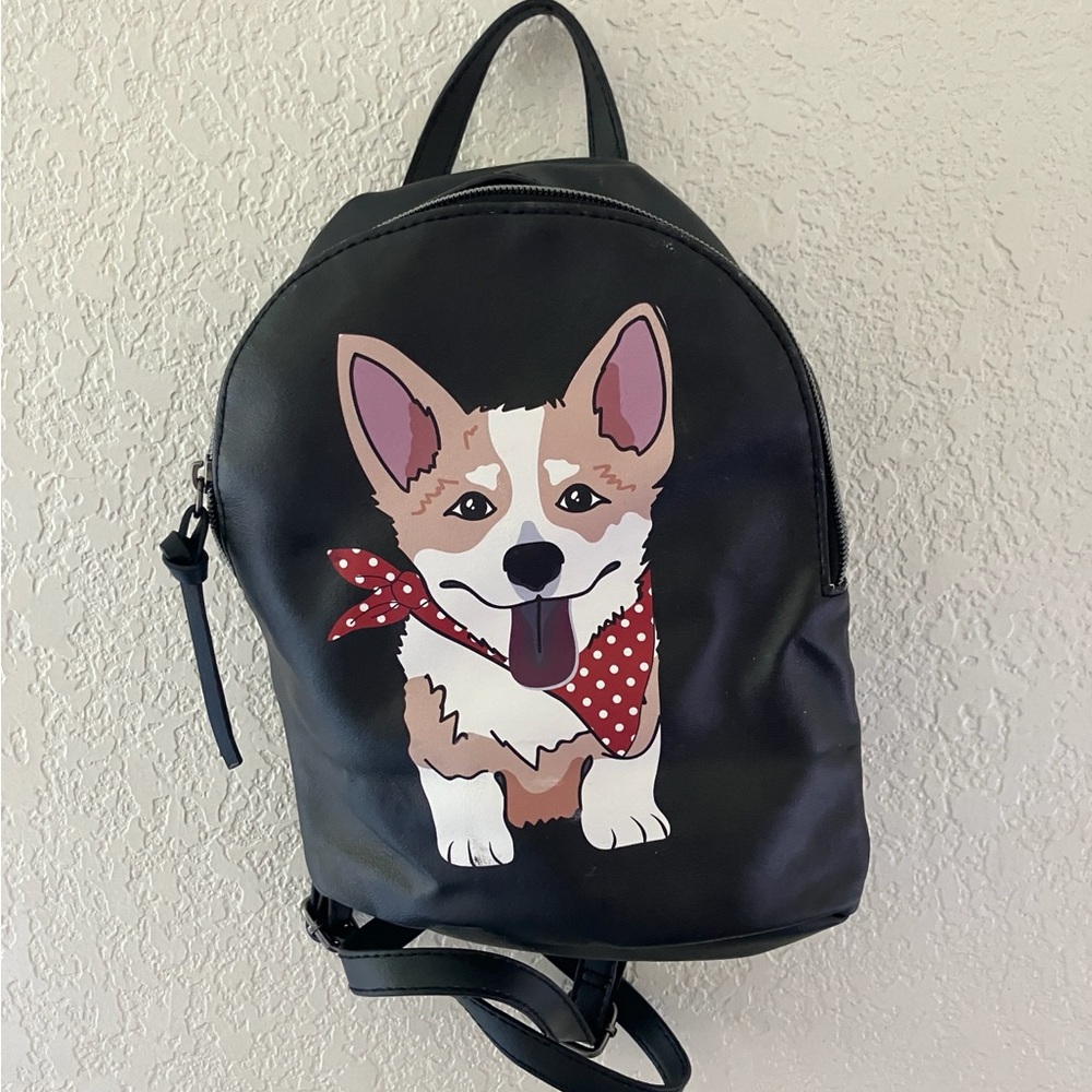 Stylish Cute Corgi Black Backpack Small
